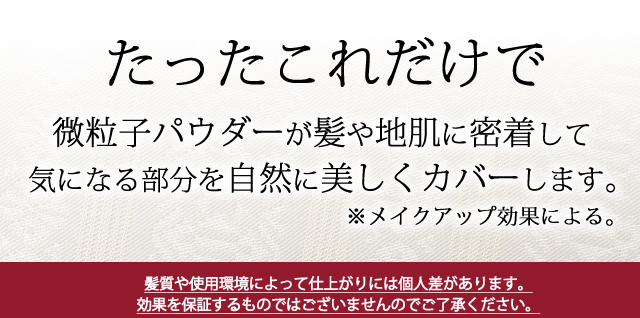 微粒子パウダーが髪や地肌に密着して 気になる部分を自然に美しくカバーします。